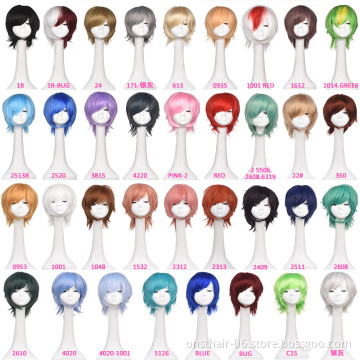 Synthetic wig short bob straight hair with trimable bangs pink red blue purple cosplay wig for women short perucas loiras